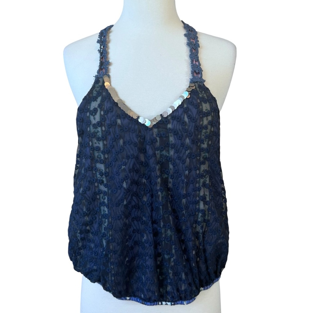 FREE PEOPLE Sequin and Eyelet Bubble Tank Top
